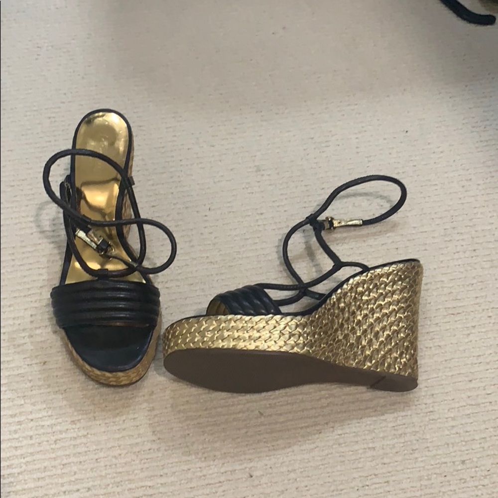 Coach metallic gold and brown wedge